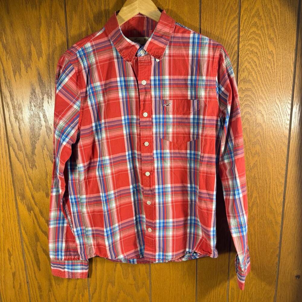 Hollister California Men's Size M Red Plaid Long Sleeve Button Down Shirt